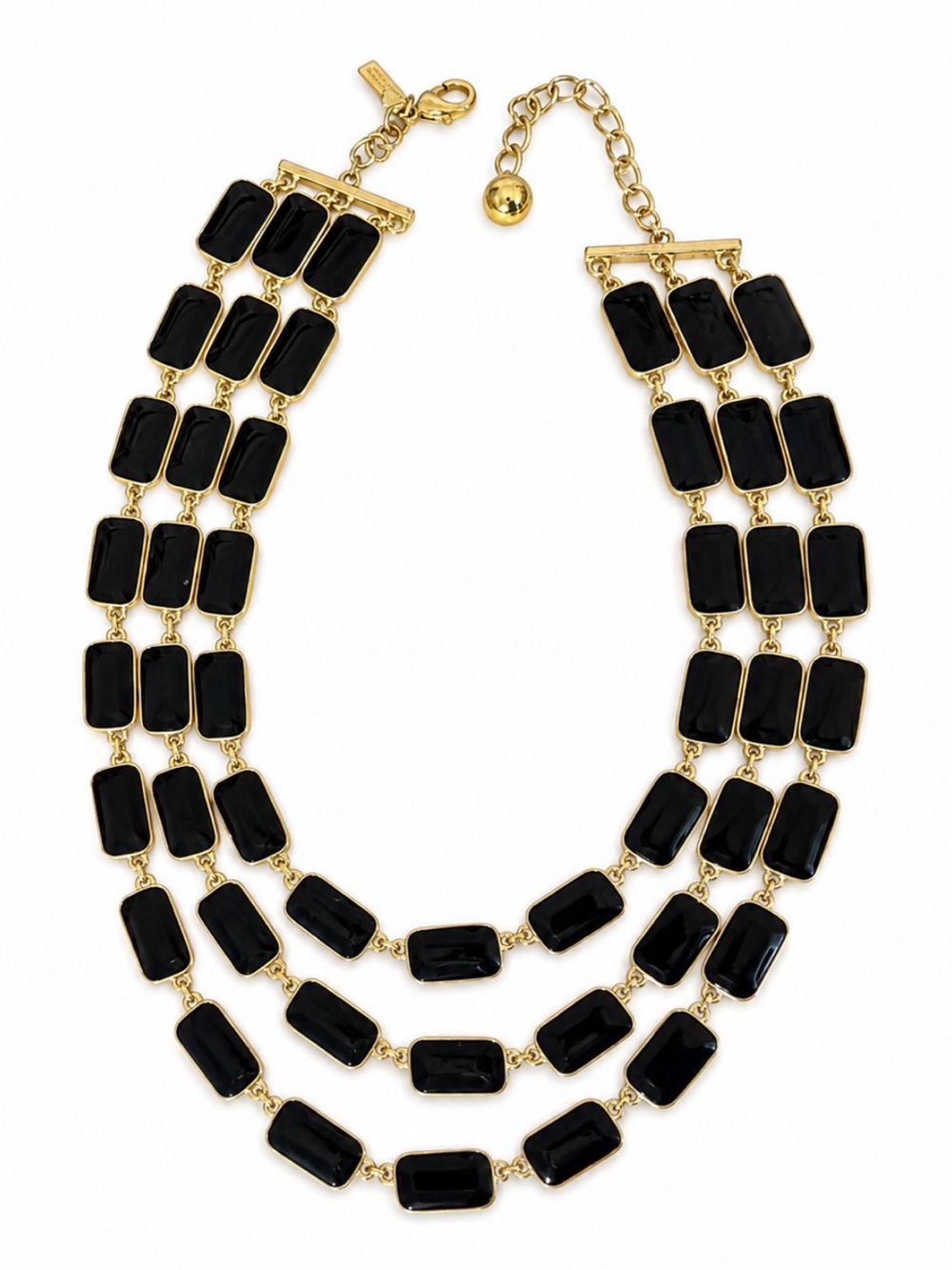 Kate Spade Park Guell Black Enamel Gold Triple Strand Statement Necklace